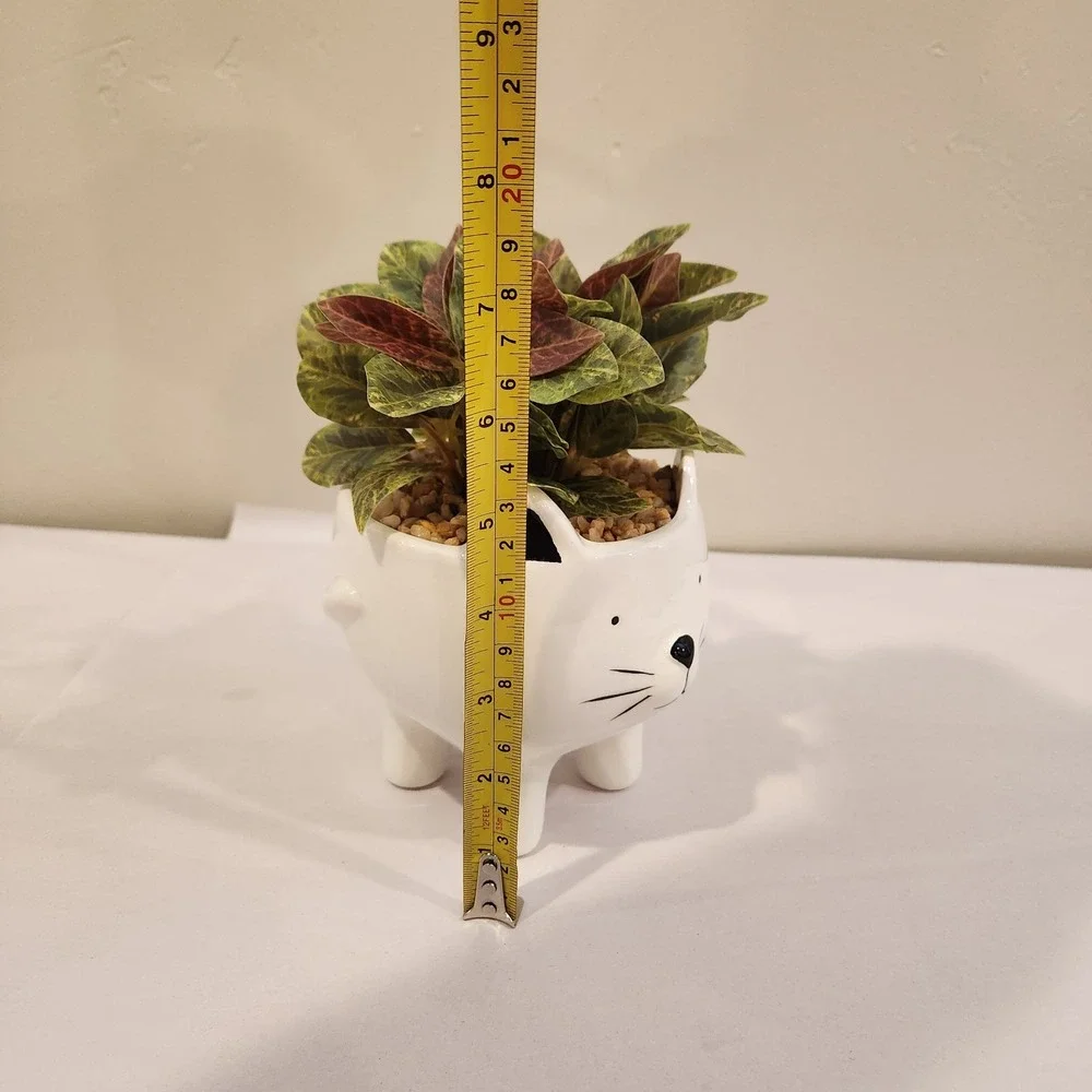 Cat Planter Ceramic Faux Plant New